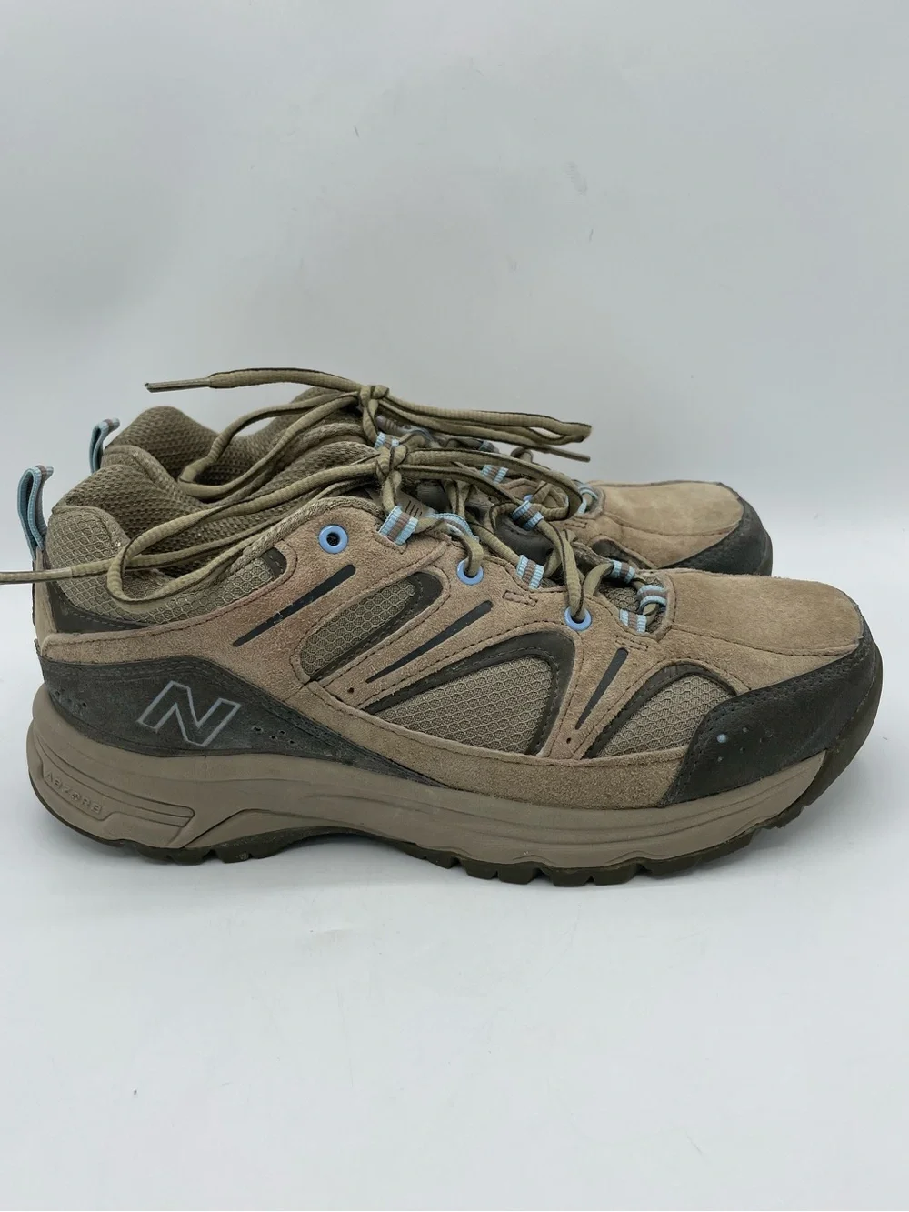 New Balance 759 Country Trail Walking Taupe Suede Athletic Sneakers Blue Trim